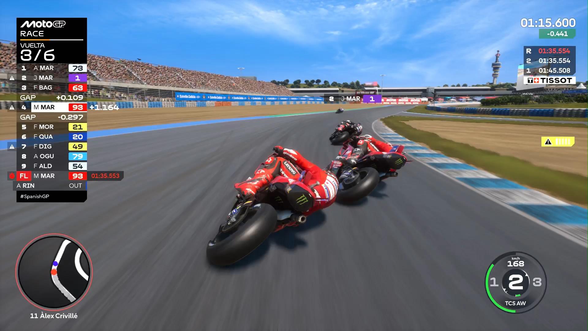 Foto hecha a la pantalla durante un momento del videojuego ‘MotoGP 25’ que llega a todas las plataformas con una nueva versión del simulador que da respuesta a una de las principales demandas de los millones de seguidores de la franquicia. EFE/Óscar Maya