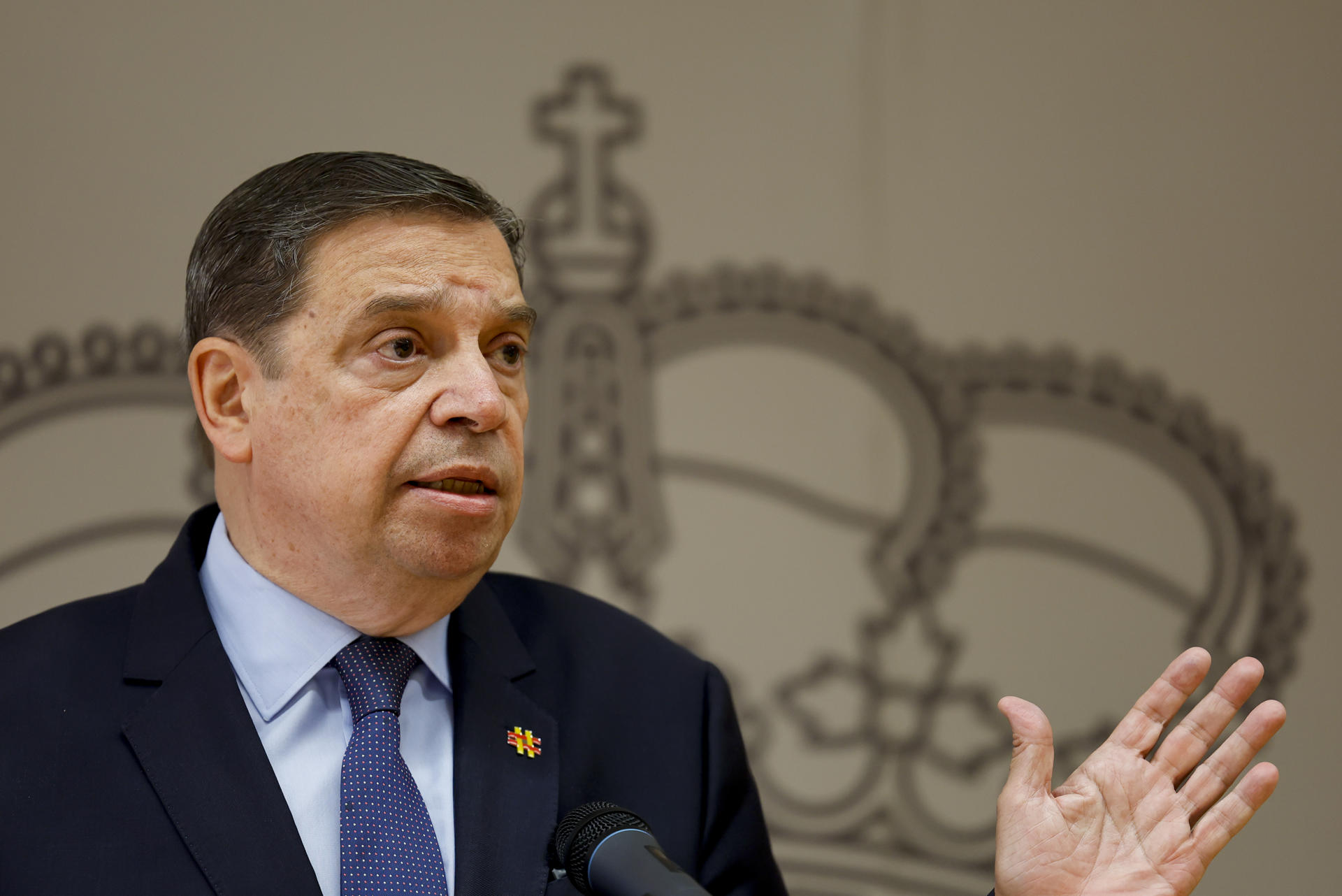 El ministro de Agricultura, Pesca y Alimentación, Luis Planas, durante su comparecencia hoy en Valencia. EFE/Ana Escobar