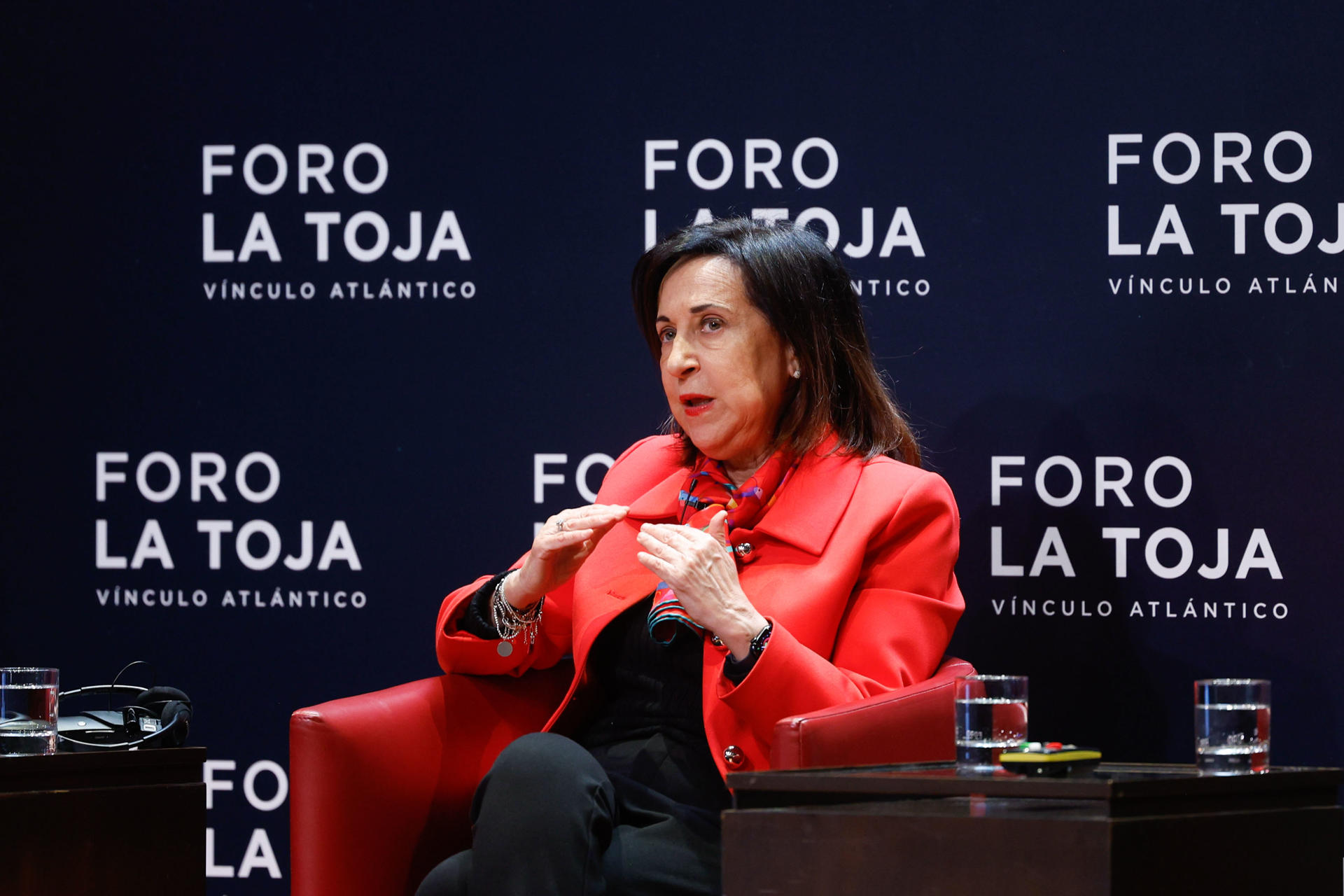 La ministra de Defensa, Margarita Robles, participa en la ponencia 'La defensa europea, capacidades y liderazgo', dentro de la 3ª edición del Foro La Toja - Vínculo Atlántico, este martes en Lisboa (Portugal). EFE/ António Pedro Santos