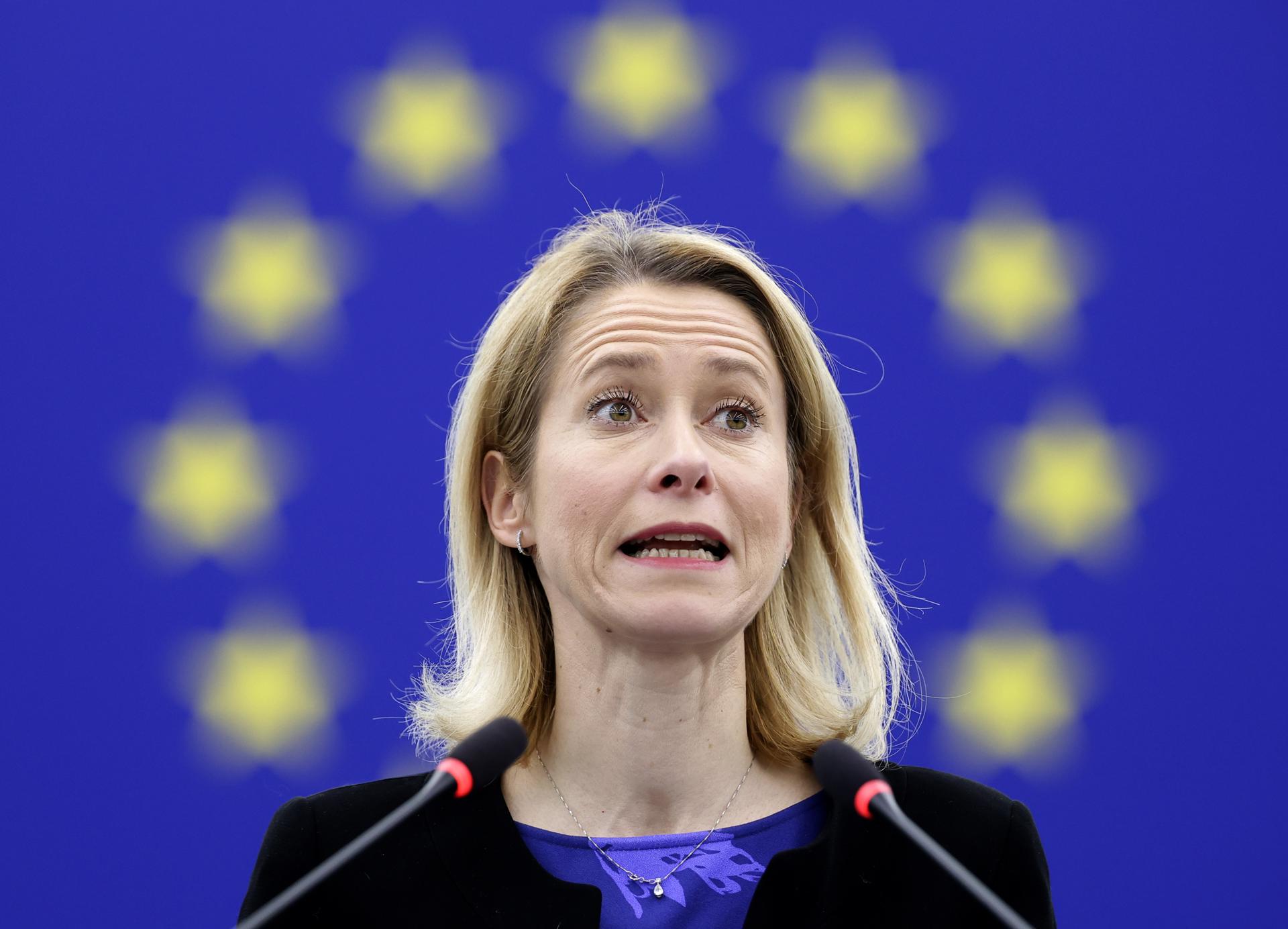 La Alta Representante de la Unión Europea para Asuntos Exteriores y Política de Seguridad, Kaja Kallas, habla durante un debate sobre 'los crímenes de guerra de Rusia en Ucrania: de pie con Ucrania y defendiendo la justicia' en el Parlamento Europeo en Estrasburgo, Francia, 01 de abril de 2025. La sesión del Parlamento de la UE se lleva a cabo del 31 de marzo al 03 de abril de 2025.  (Francia, Ucrania, Estrasburgo) EFE/EPA/RONALD WITTEK