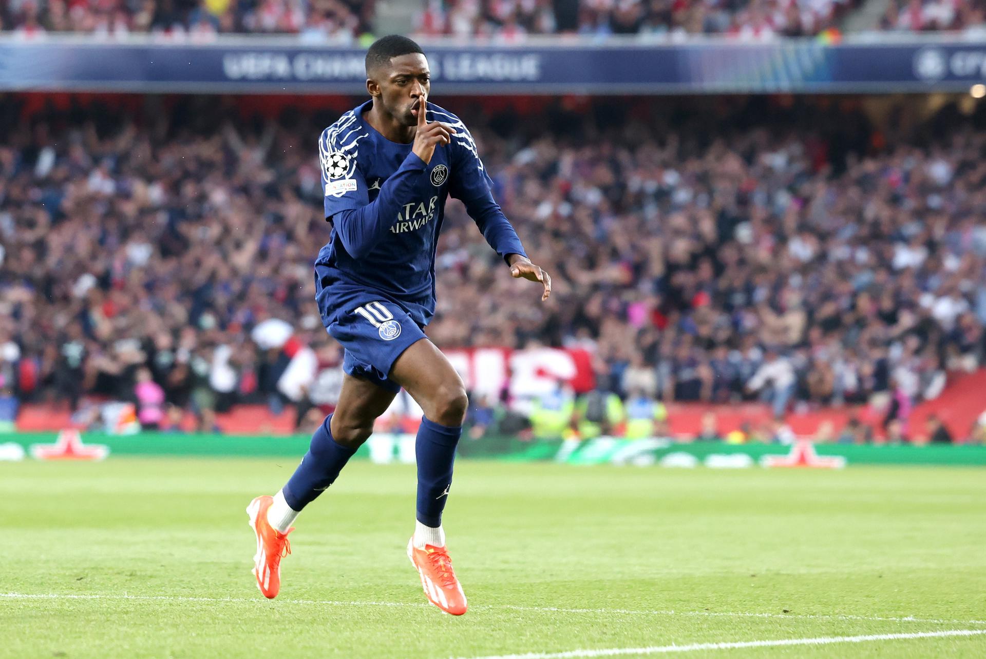 Ousmane Dembele celebra su gol este martes contra el Arsenal. EFE/EPA/NEIL HALL