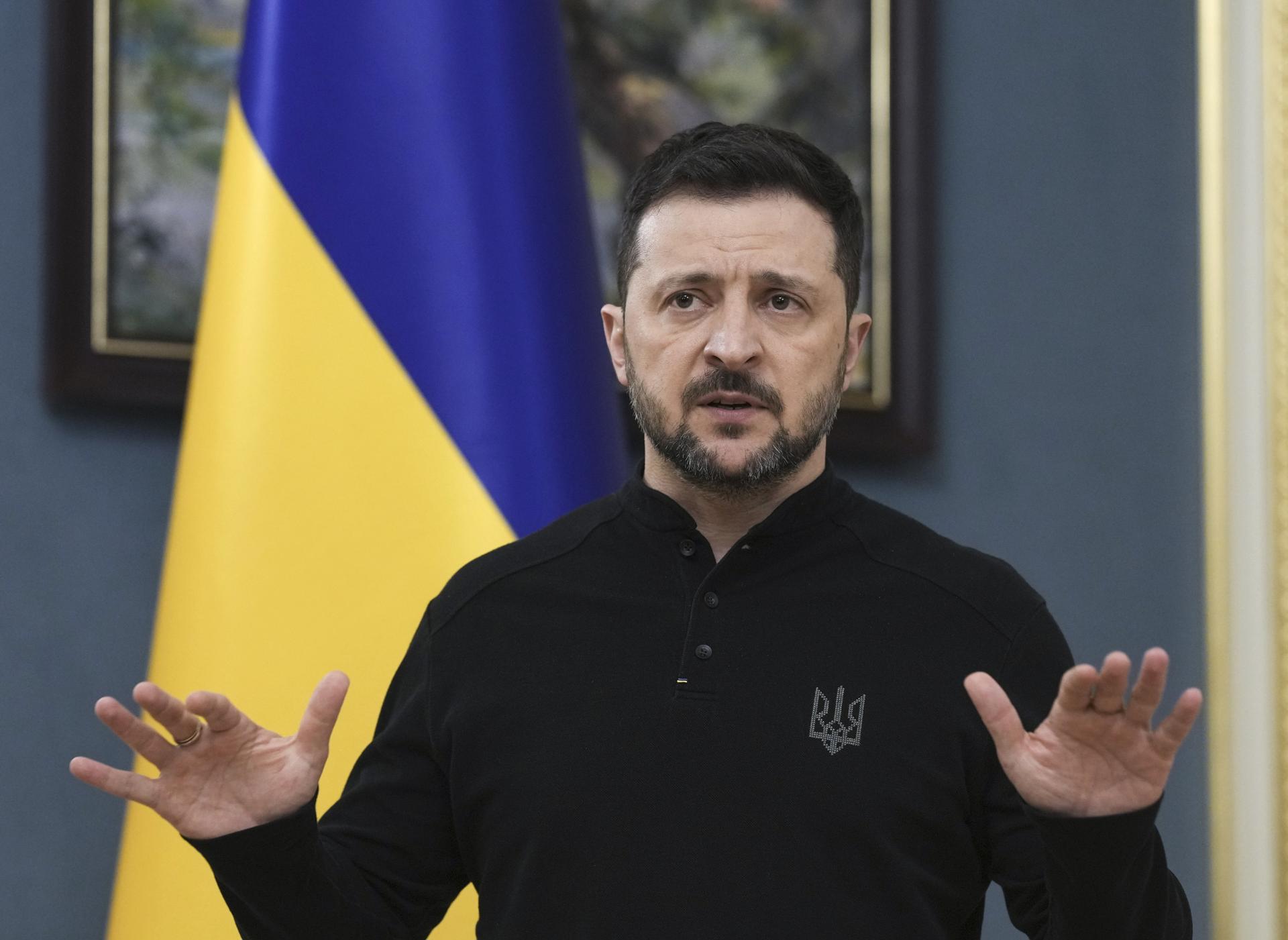 El presidente de Ucrania, Volodímir Zelenski, durante una rueda de prensa en Kiev. EFE/EPA/STRINGER
