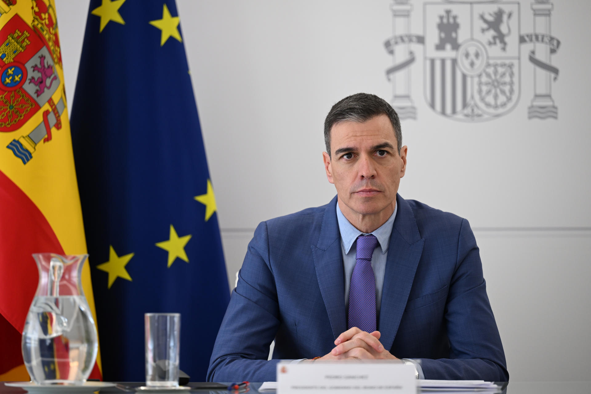 El presidente del Gobierno, Pedro Sánchez, participa por videoconferencia, en la Cumbre informal de líderes sobre el clima y la transición justa, convocada por el presidente de Brasil, Lula da Silva, y el secretario general de la ONU, António Guterres en Nueva York, este miércoles. EFE/ Pool Moncloa/Borja Puig De La Bellacasa /SOLO USO EDITORIAL/SOLO DISPONIBLE PARA ILUSTRAR LA NOTICIA QUE ACOMPAÑA (CRÉDITO OBLIGATORIO)