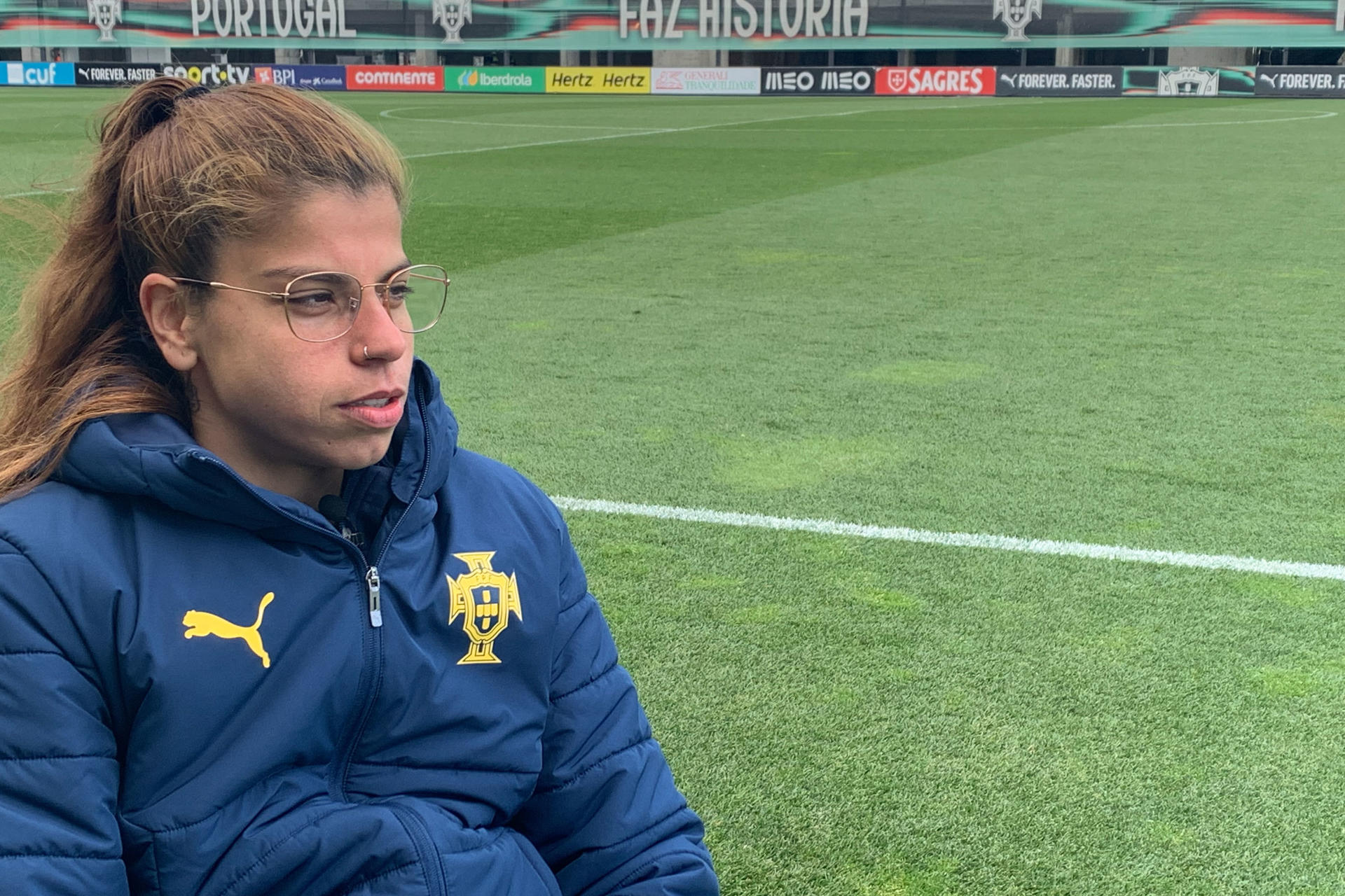 Inês Pereira, que custodiará este viernes la portería de Portugal en el partido de la Liga de Naciones contra España, durante ña entrevista con EFE. EFE/ Susana Samhan