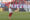 El extremo belga del Sevilla Dodi Lukébakio abandona el terreno de juego tras recibir tarjeta roj, durante el partido de la jornada 33 de LaLiga EA Sports, entre el Osasuna y el Sevilla, en el estadio El Sadar de Pamplona. EFE/ Villar López