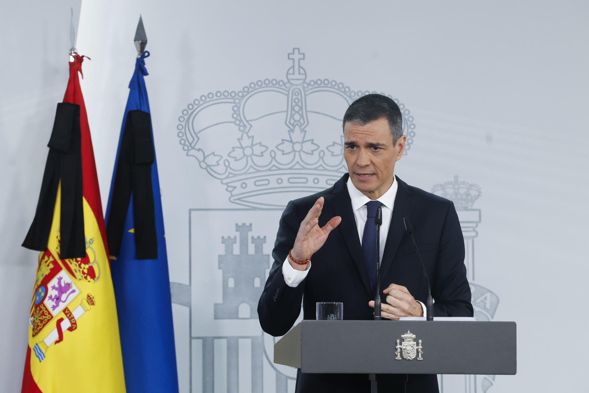 El presidente del Gobierno, Pedro Sánchez, durante su comparecencia tras el Consejo de Ministros de este martes. EFE/Javier Lizón