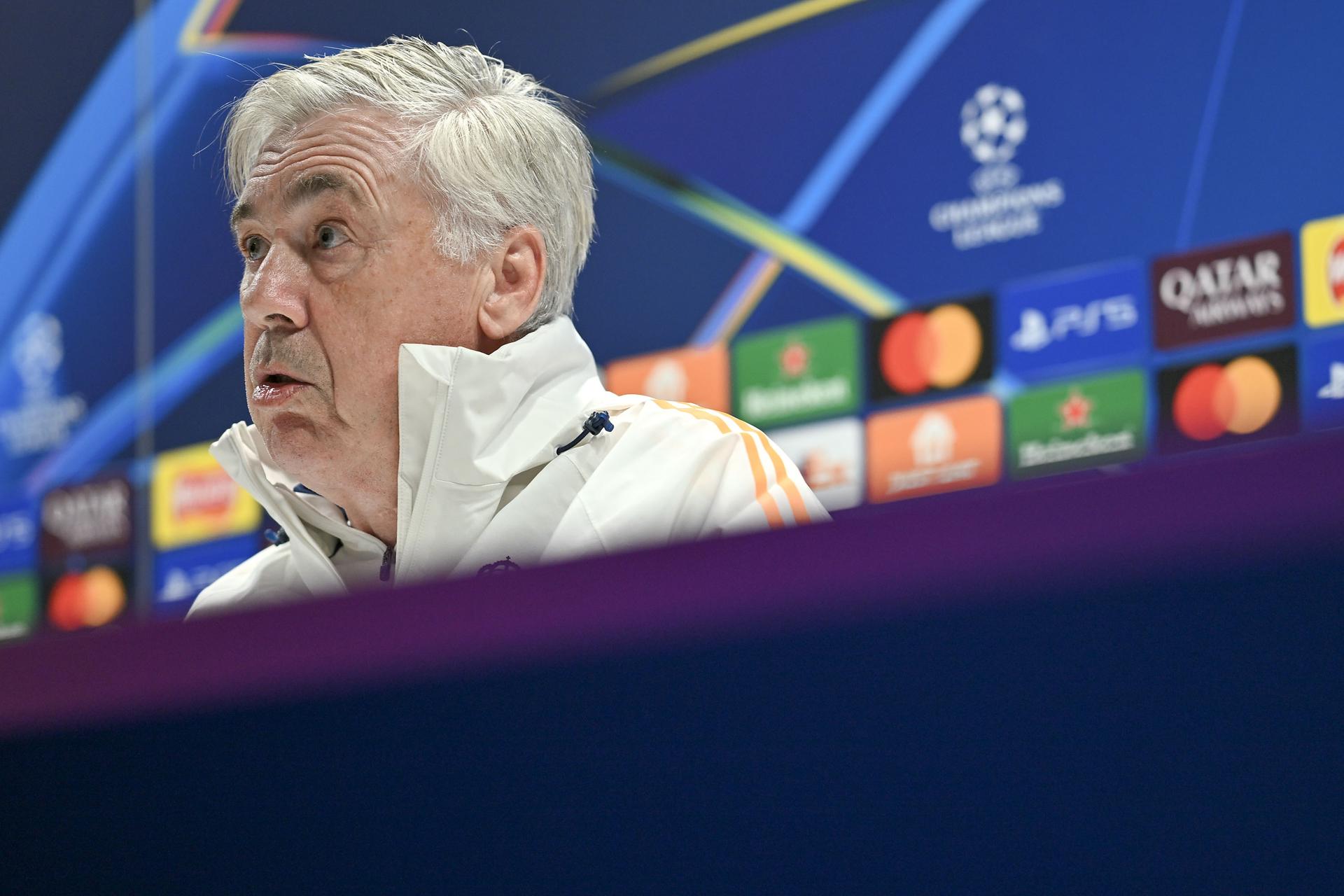 El entrenador italiano del Real Madrid, Carlo Ancelotti, en Londres. EFE/EPA/VINCE MIGNOTT