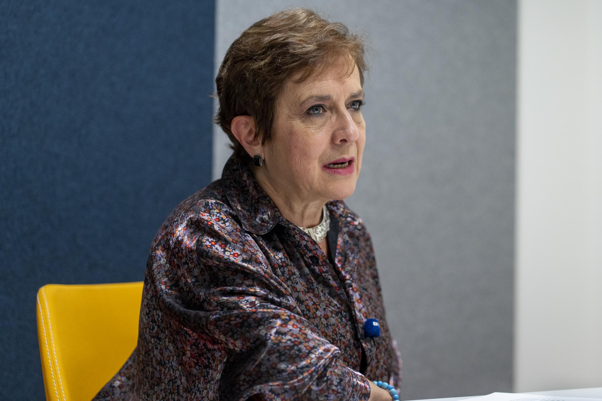 La representante especial para Haití de Naciones Unidas, la ecuatoriana María Isabel Salvador, habla durante una entrevista con EFE este lunes, en Nueva York (Estados Unidos). EFE/ Ángel Colmenares