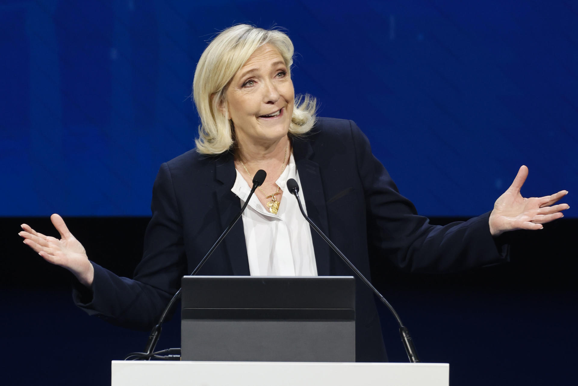 Foto archivo. Marine Le Pen, líder del partido francés Agrupación Nacional. EFE/ Sergio Pérez