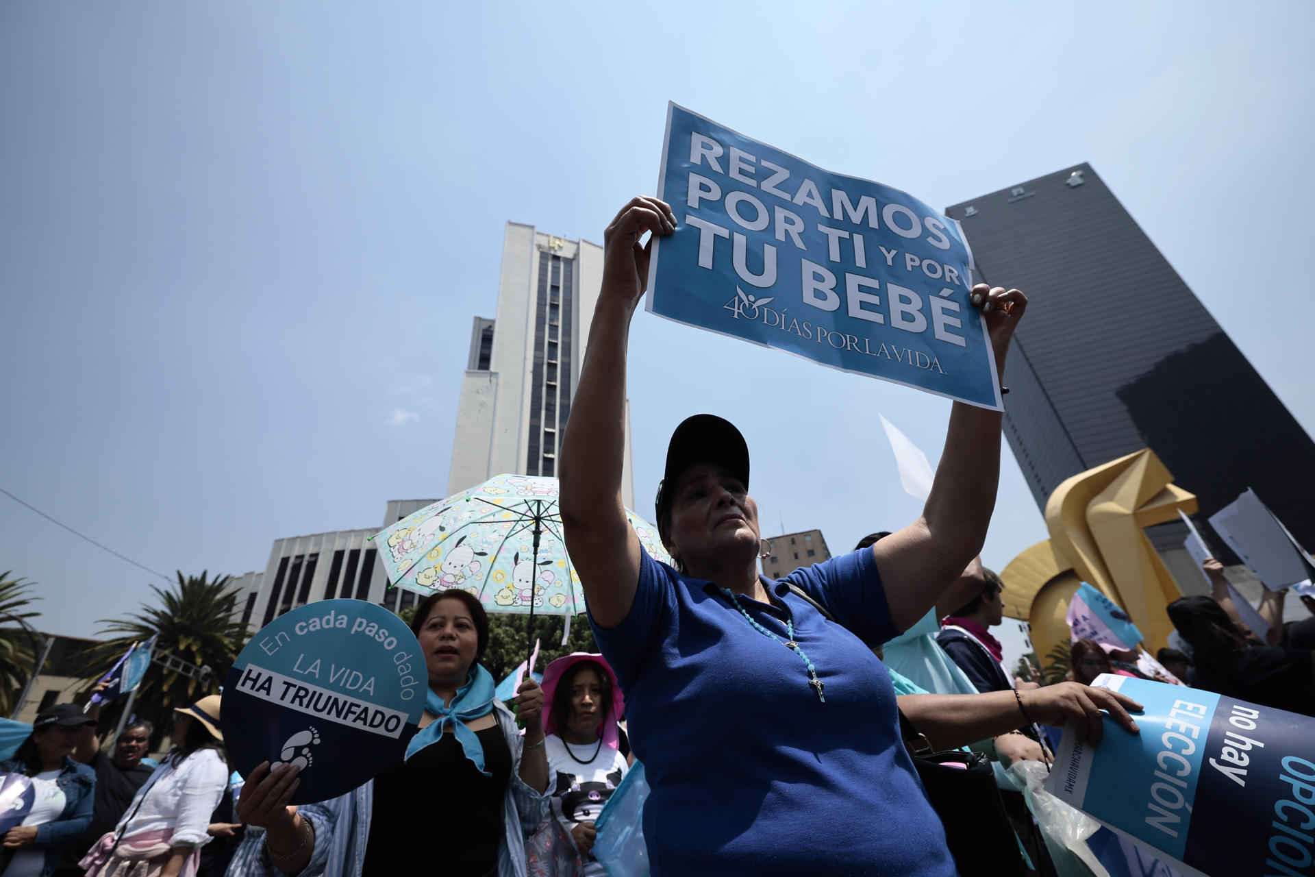 Miles de personas protestan en contra del aborto legal este sábado durante una marcha por las principales avenidas de la Ciudad de México (México). EFE/José Méndez