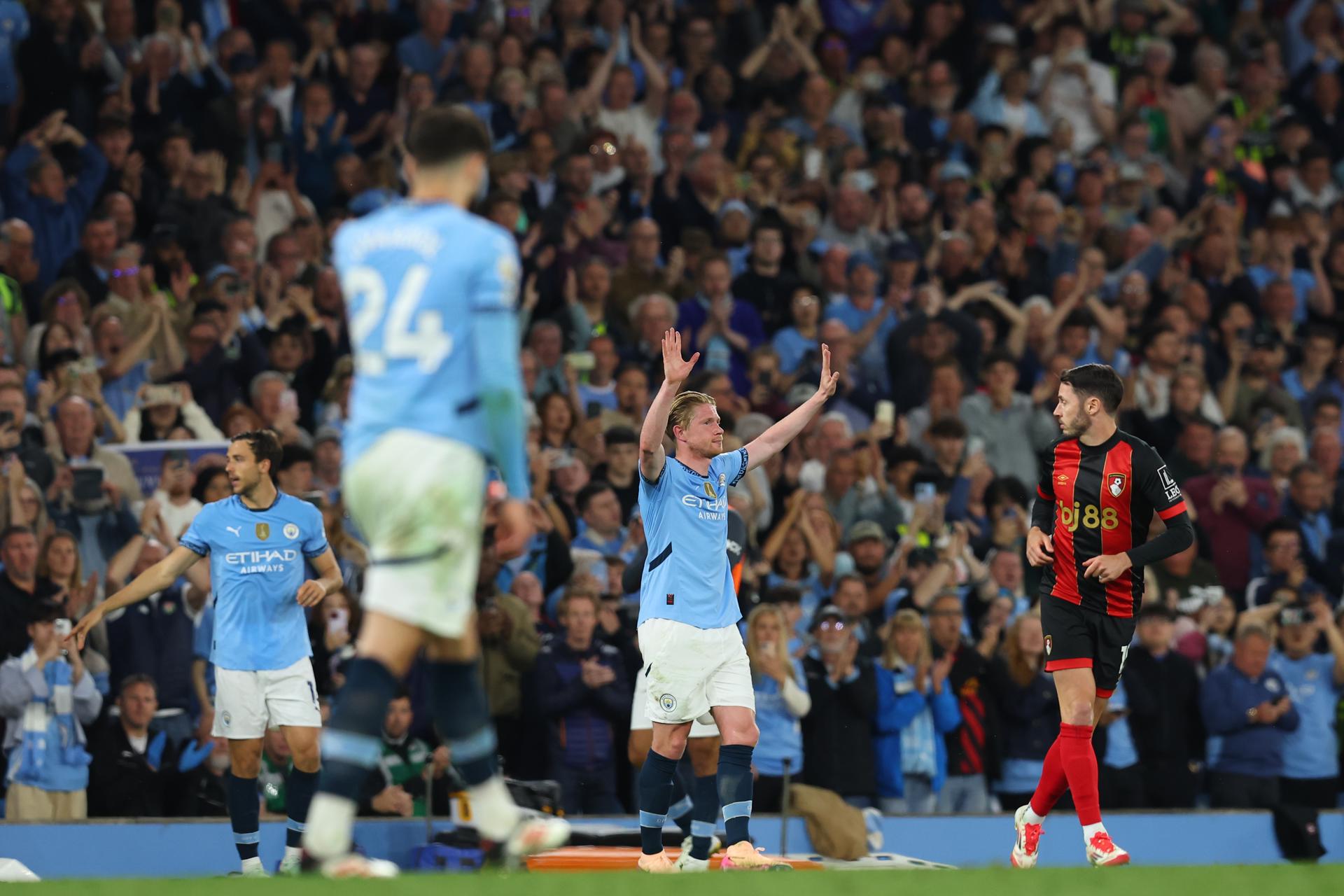 El medio belga Kevin De Bruyne durante el partido de la Premier League que han jugado Manchester City y AFC Bournemouth, en Manchester, Reino Unido. EFE/EPA/ASH ALLEN .