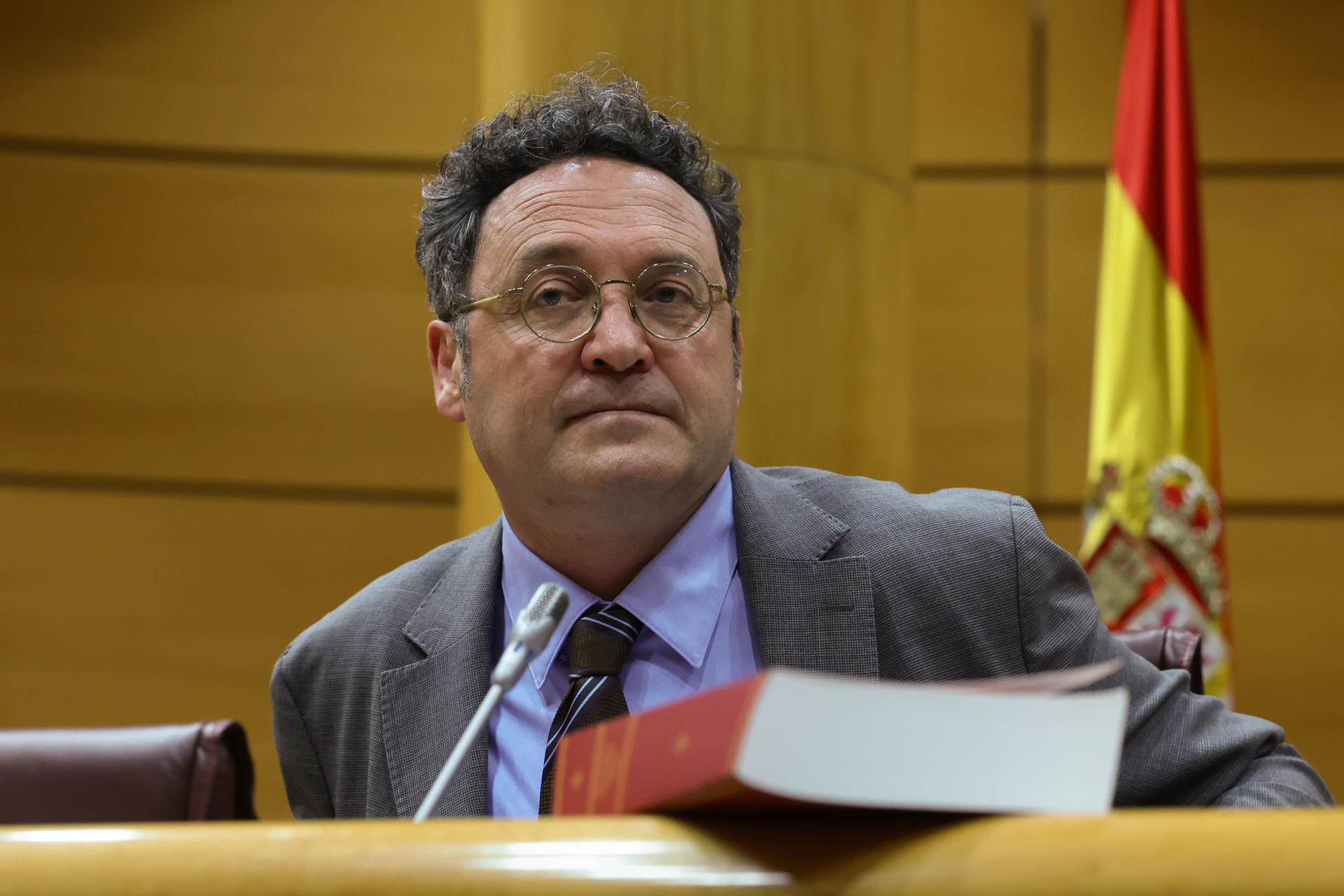 El fiscal general del Estado, Álvaro García Ortiz, comparece ante el Senado para presentar la memoria de la Fiscalía del año 2023 este martes, en Madrid. EFE/ Kiko Huesca