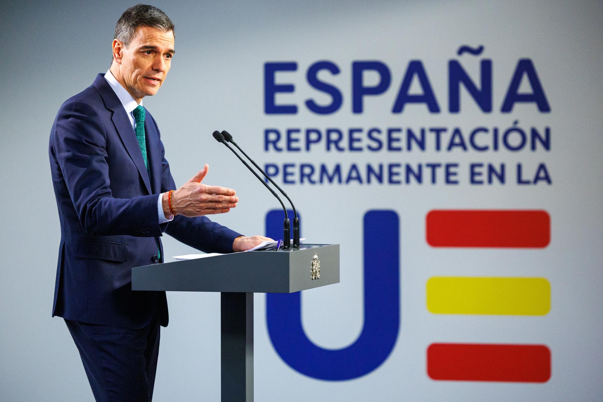Imagen de archivo del presidente del gobierno, Pedro Sánchez en Bruselas. EFE/EPA/OLIVIER MATTHYS