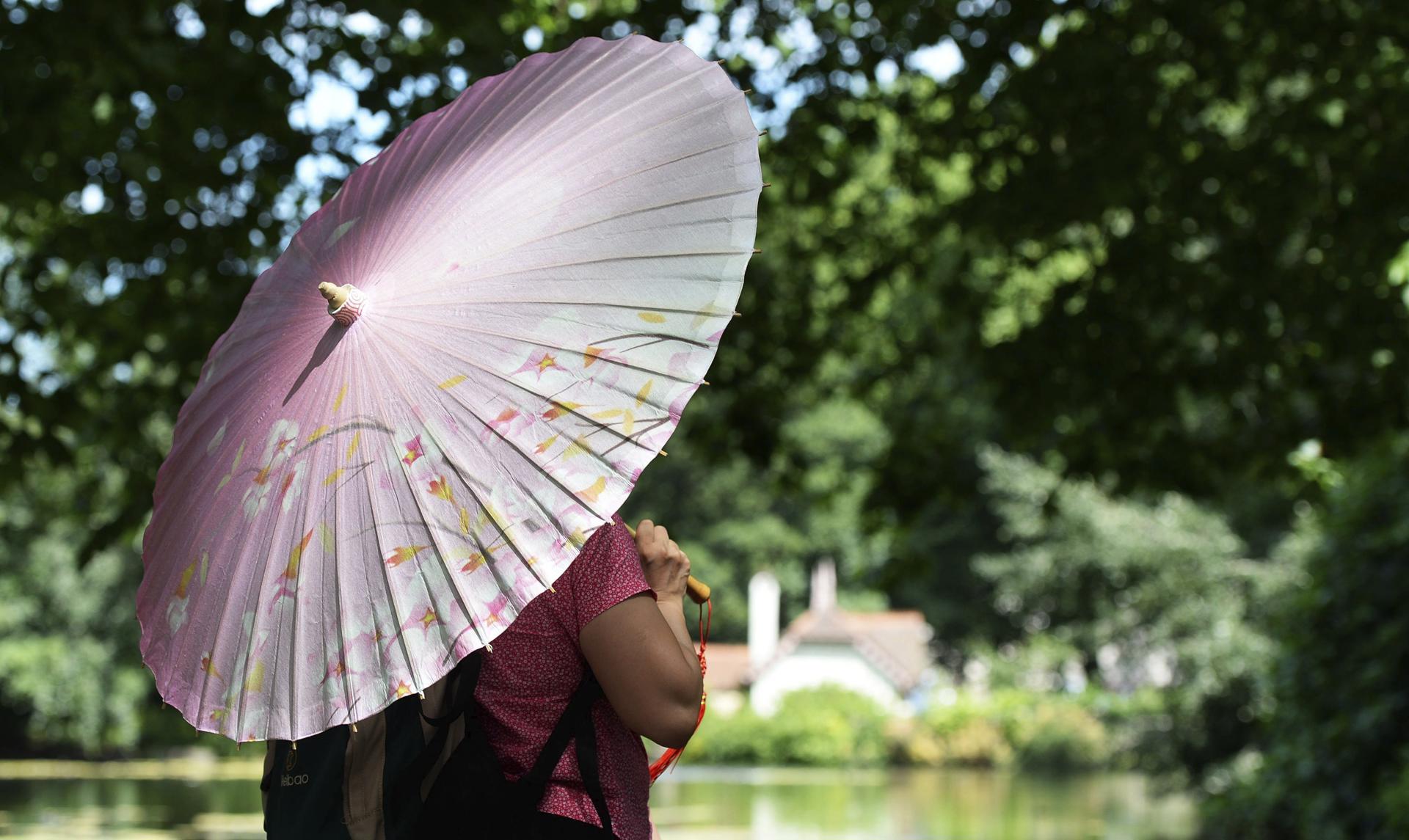 En la imagen de archivo, una pareja se cubre del sol en el parque St. James en Londres, Reino Unido. EFE/Andy Rain