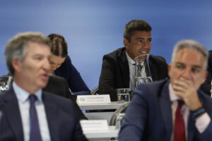 El presidente de Valencia, Carlos Mazón durante la reunión de la Junta Directiva Nacional del partido que se celebra este lunes en Madrid. EFE/JJ Guillén