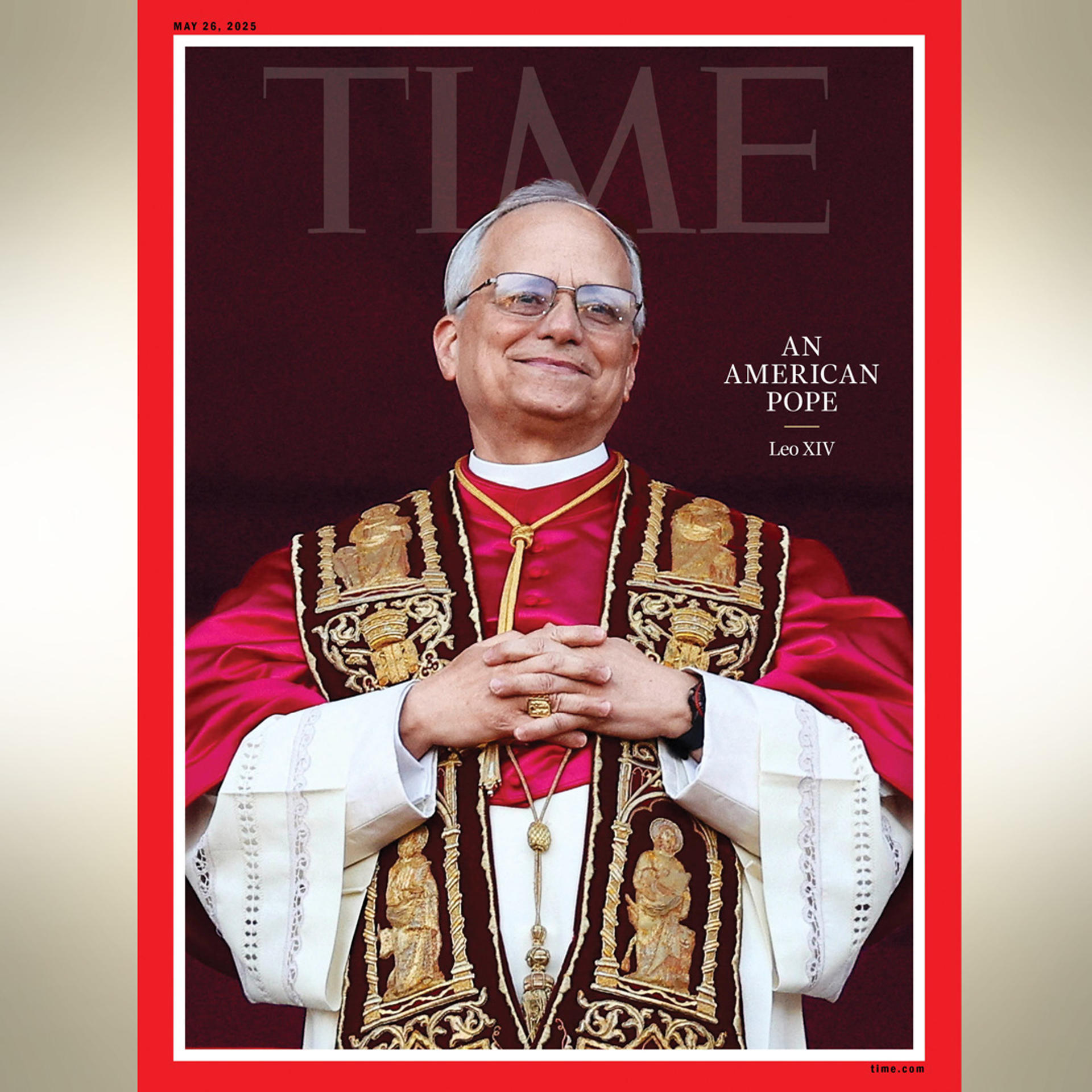 Fotografía tomada de una publicación en la cuenta de X de la revista @TIME donde se muestra una portada con la imagen del papa León XIV y el texto "Un papa americano". EFE/@TIME