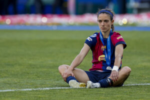 La centrocampista del Barcelona Aitana Bonmatí tras la final de la Liga de Campeones Femenina UEFA, entre el Arsenal y el Barcelona, en el estadio José Alvalade de Lisboa (Portugal). EFE/ Toni Albir