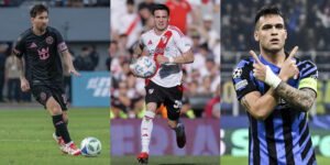 Combo de fotografías de Lionel Messi (i), Franco Mastantuono (c) y Lautaro Martínez. EFE/Eliecer Aizprua/ Juan Ignacio Roncoroni/Nicola Marfisi/ARCHIVO