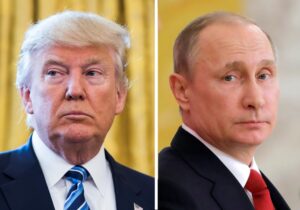 Fotografía de archivo que muestra al presidente de EE.UU., Donald J. Trump (I) y a su homólogo Vladímir Putin. EFE/EPA/JIM LO SCALZO