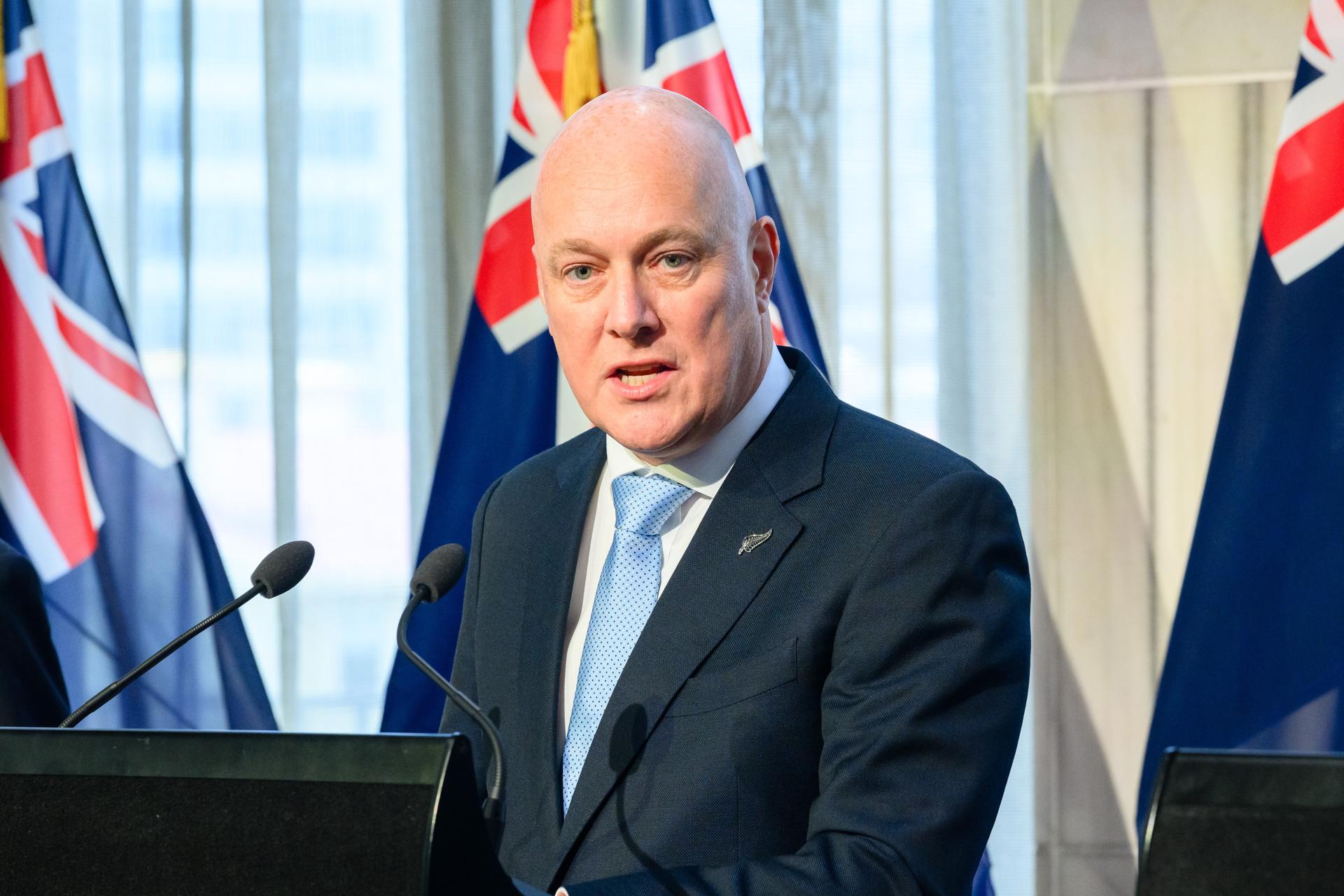 Fotografía de archivo que muestra al primer ministro de Nueva Zelanda, Christopher Luxon, en el Salón de Banquetes de los edificios del Parlamento en Wellington, Nueva Zelanda, el 24 de noviembre de 2023.