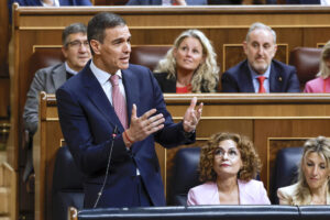 El presidente del Gobierno, Pedro Sánchez interviene en la sesión de control al Ejecutivo, este miércoles. EFE/Juan Carlos Hidalgo