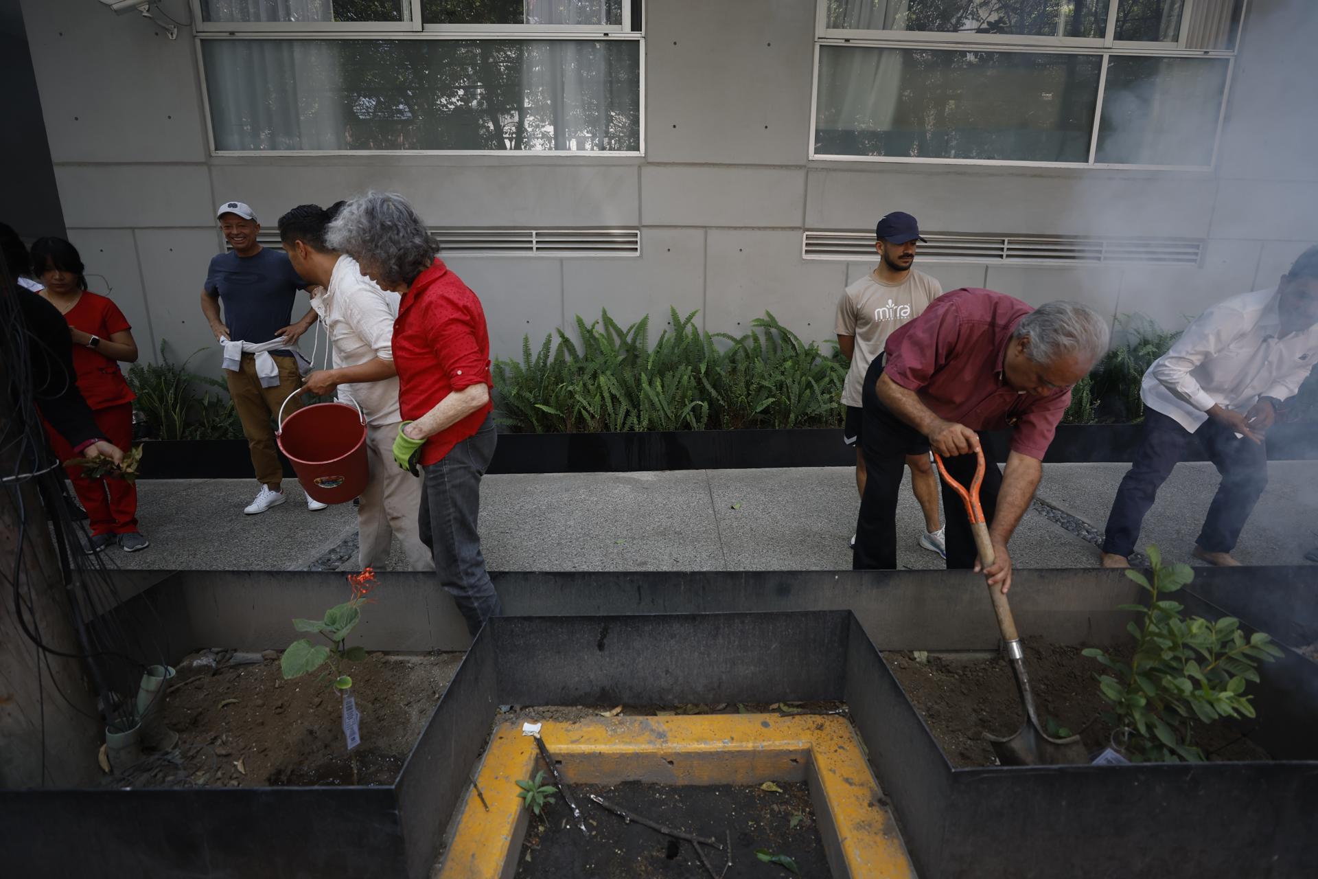 Varias personas siembran árboles este lunes, en Ciudad de México (México). EFE/ Sáshenka Gutiérrez