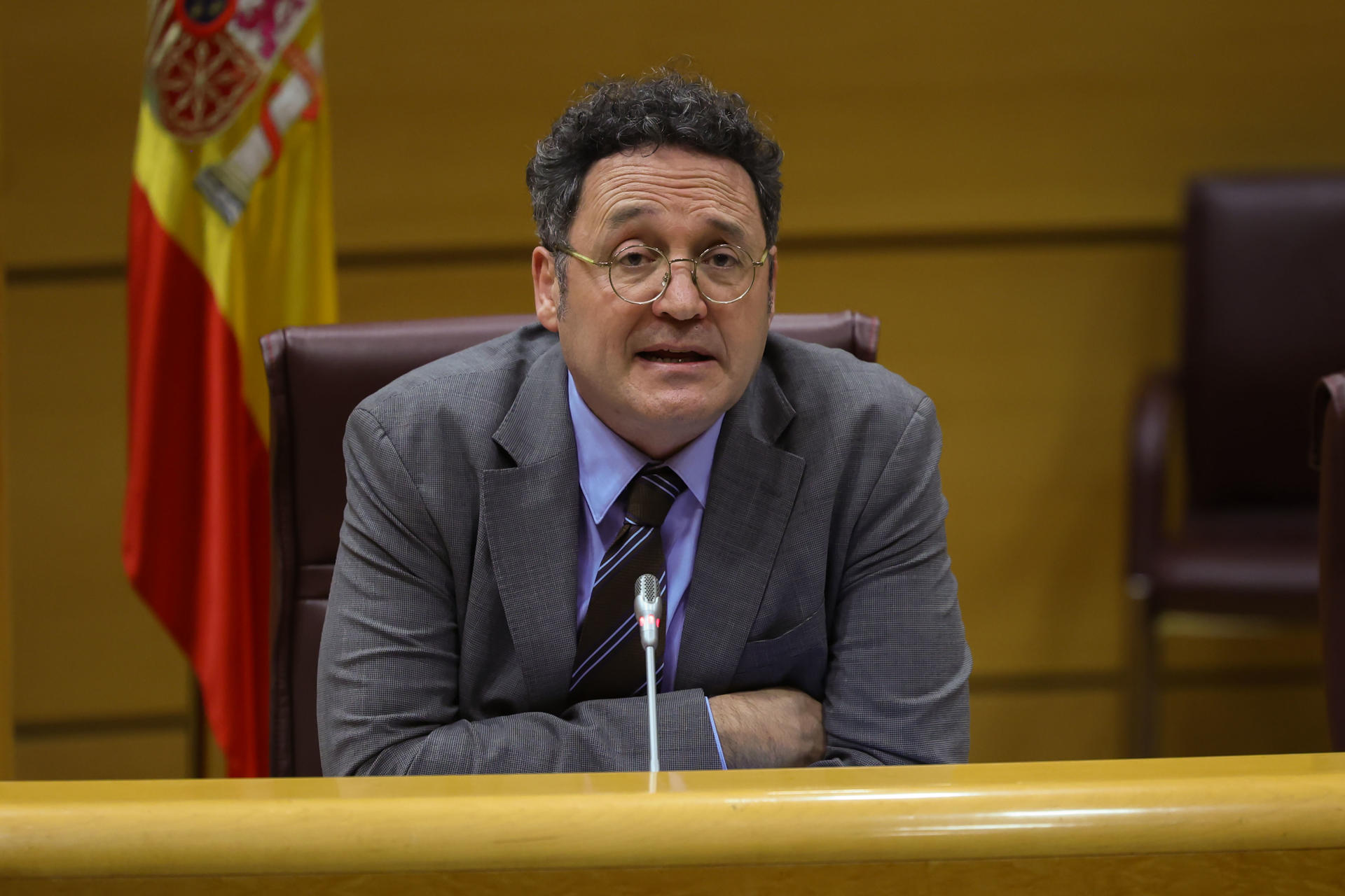 Imagen de archivo (18/02/2025) del fiscal general del Estado, Álvaro García Ortiz, en una comparecencia ante el Senado para presentar la memoria de la Fiscalía del año 2023, en Madrid. EFE/ Kiko Huesca