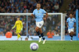 Rodrigo Hernández, del Manchester City, durante los minutos que jugó ante el AFC Bournemouth el pasado día 20. EFE/EPA/ASH ALLEN