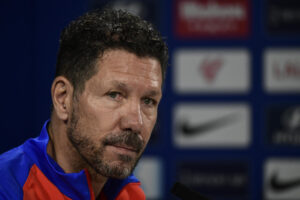 Simeone, en la rueda de prensa de este sábado. EFE/ Víctor Lerena