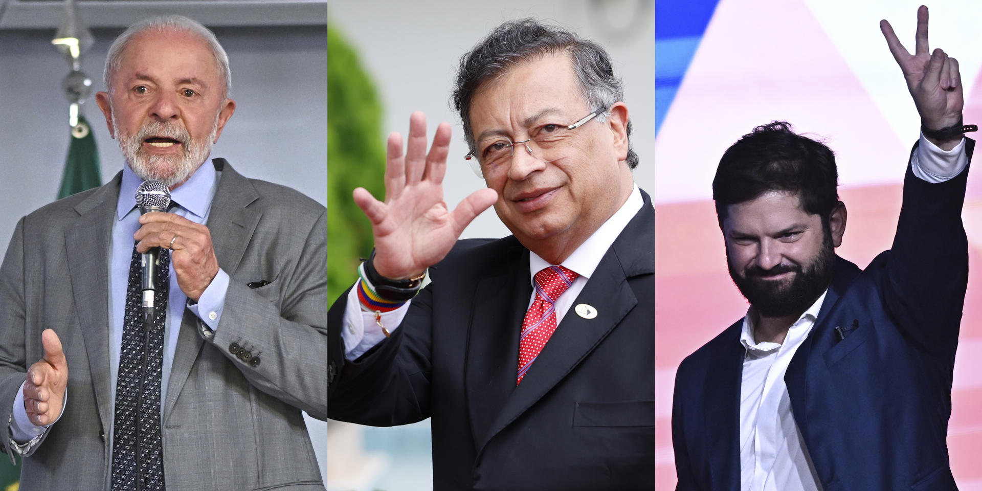 Combo de fotografías de archivo de los jefes de Estado de Brasil, Luiz Inácio Lula da Silva (i); de Colombia, Gustavo Petro (c), y de Chile, Gabriel Boric. EFE/ Andre Borges/ Bienvenido Velasco/ ARCHIVO