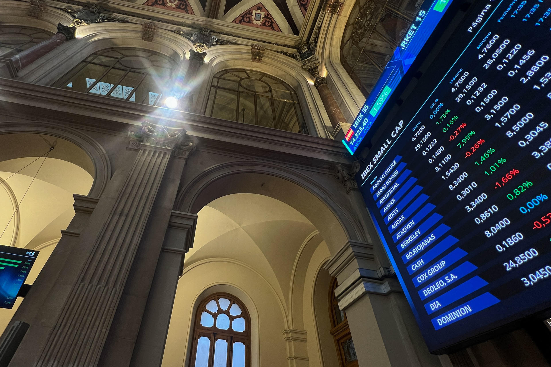 La Bolsa española ha subido este martes el 1,59 % y ha logrado un nuevo máximo anual al superar el nivel de 14.300 puntos y regresar a niveles de enero de 2008. EFE/ Altea Tejido