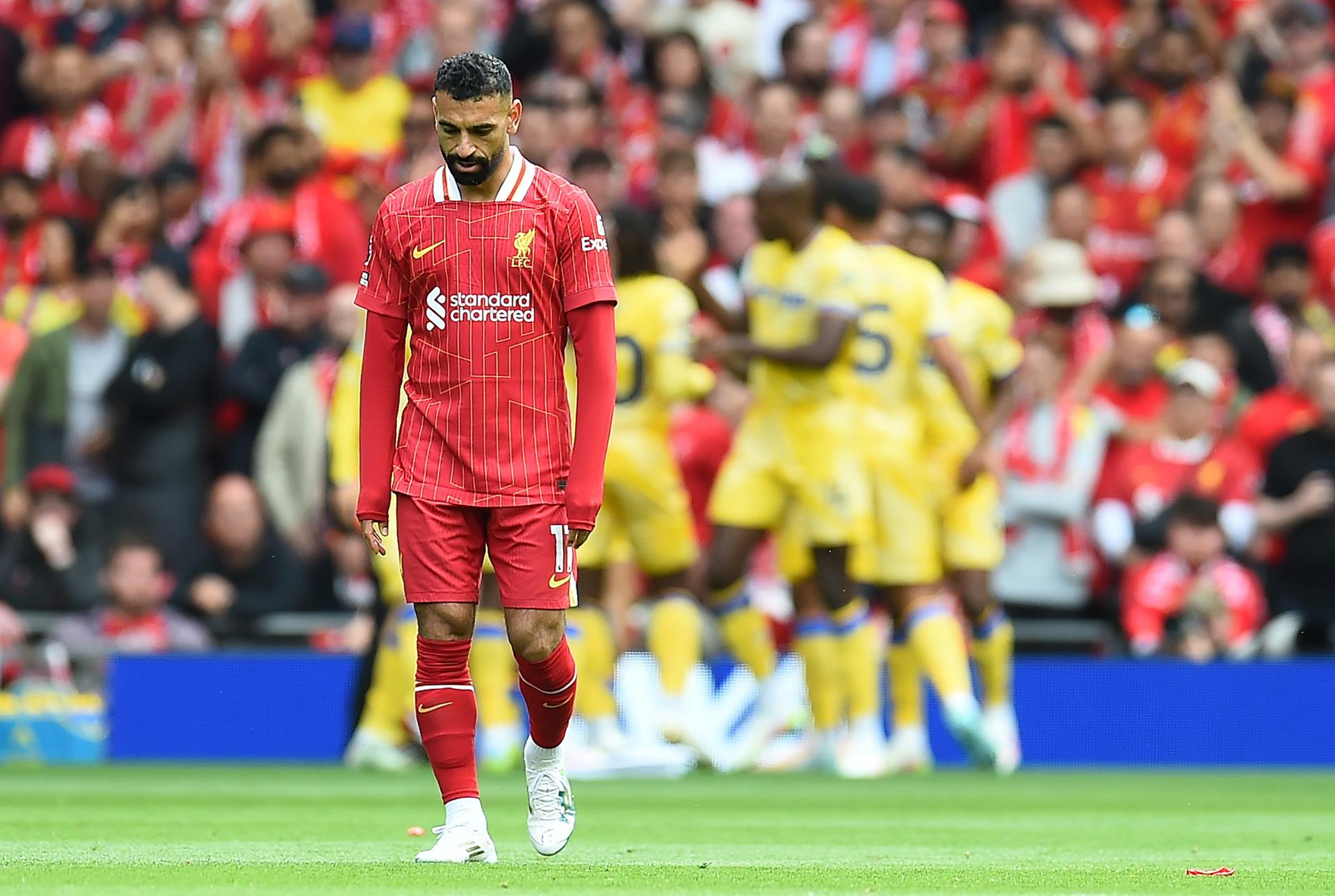 Salah, tras el 0-1 en el minuto 8 del Crystal Palace. EFE/EPA/PETER POWELL.