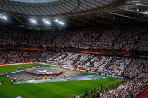 Aspecto del estadio de San Mamés, antes de la final de la Liga Europa que Tottenham Hotspurs y Manchester United disputan este miércoles en Bilbao. EFE/Javier Zorrilla