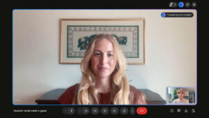 Captura de un video de Google de la presentación del traductor de voz simultáneo en Google Meet. EFE/ Google