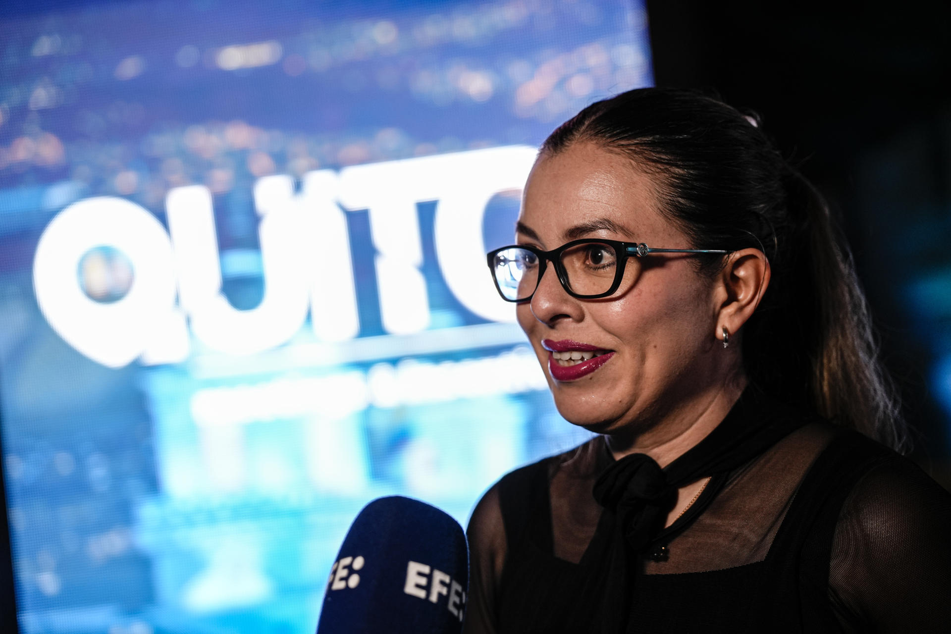 La directora de Turismo de Negocios y Atracción de Eventos de Quito Turismo, Irene Guijarro, al atender a EFE, durante un evento de promoción de la capital ecuatoriana, en Lima (Perú). EFE/John Reyes