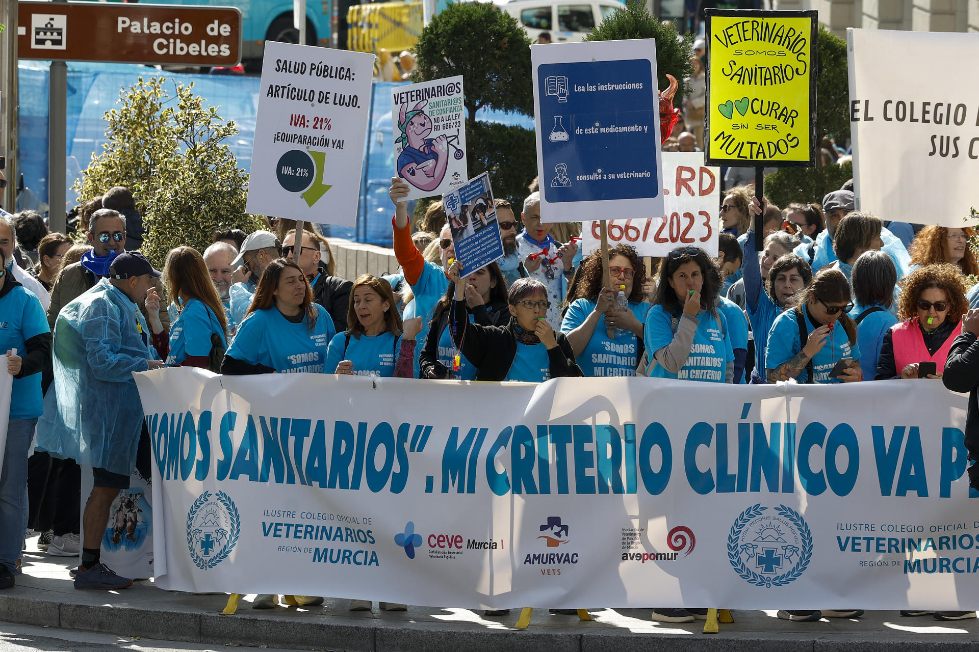 La profesión veterinaria se concentra frente al Congreso de los Diputados por "la defensa de la salud de nuestros animales", este miércoles, en Madrid. EFE/Juan Carlos Hidalgo