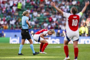 La delantera sueca Stina Blackstenius, autora del gol de la victoria en Lisboa, Portugal. EFE/EPA/JOSE SENA GOULAO