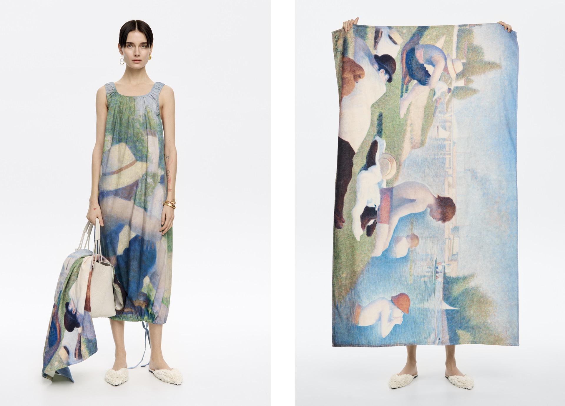 El cuadro 'Un baño en Ansières', de Georges Seurat, se convierte en la gran inspiración de la nueva colección cápsula de Bimba y Lola, firma española que se une con esta propuesta a la celebración del bicentenario de la National Gallery de Londres. Foto cedida por Bimba y Lola. EFE