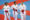 Foto de archivo de Isabel Nieto (I) junto a María Torres (c) y Carlota Fernández, durante la pasada Copa del Mundo de Karate por selecciones disputada en Pamplona, el 22 de noviembre de 2024. EFE/ Jesús Diges