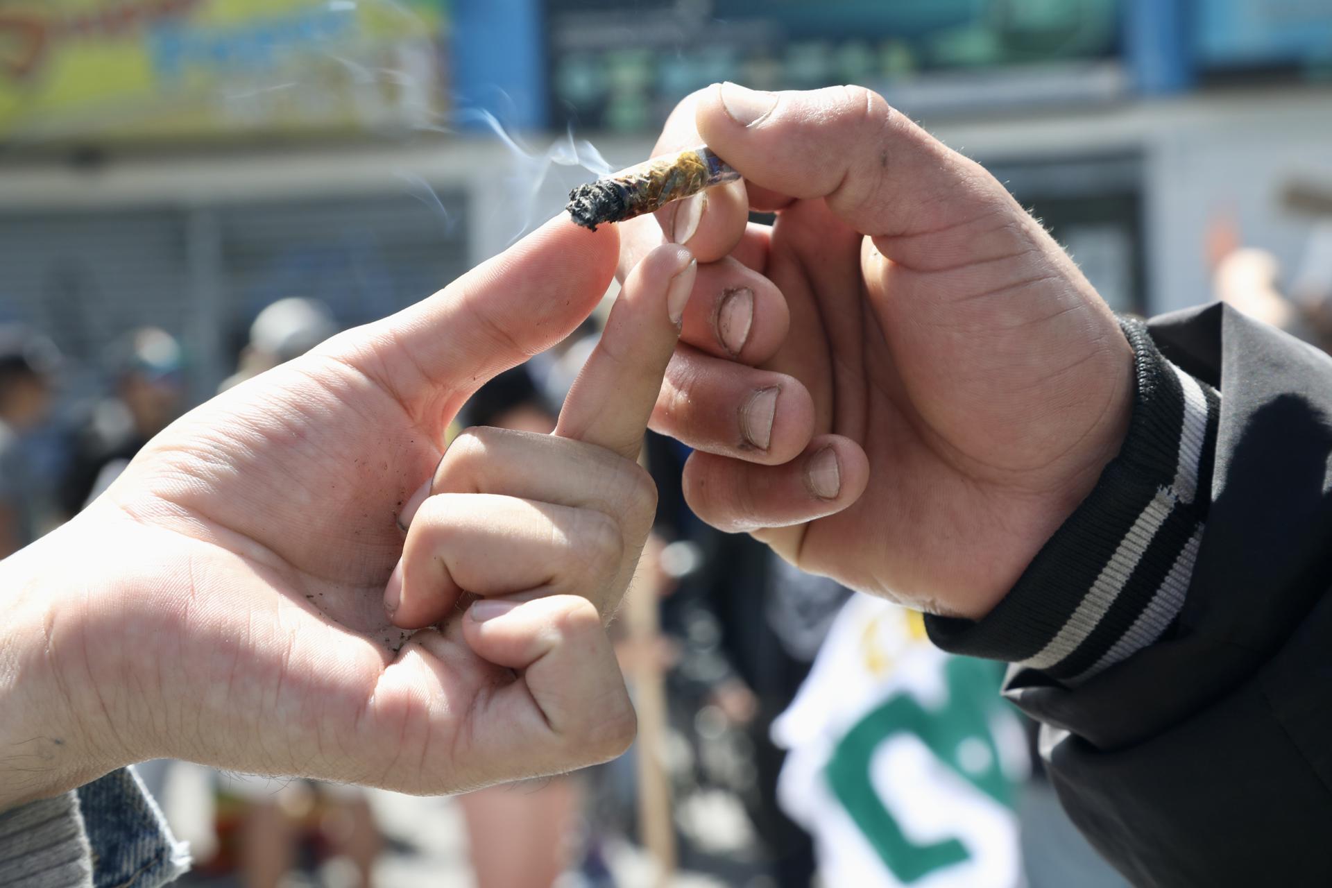 Personas participan en la marcha por el Día Mundial de la Marihuana este sábado, en Quito (Ecuador). EFE/ Gianna Benalcazar