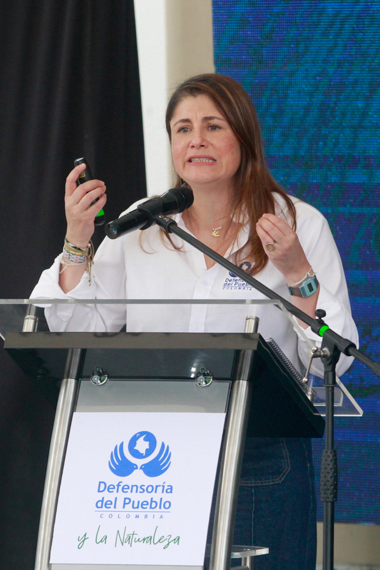 La defensora del pueblo de Colombia Iris Marín Ortiz, habla este 6 de mayo de 2025 durante su visita a Cúcuta (Colombia). EFE/ Mario Caicedo