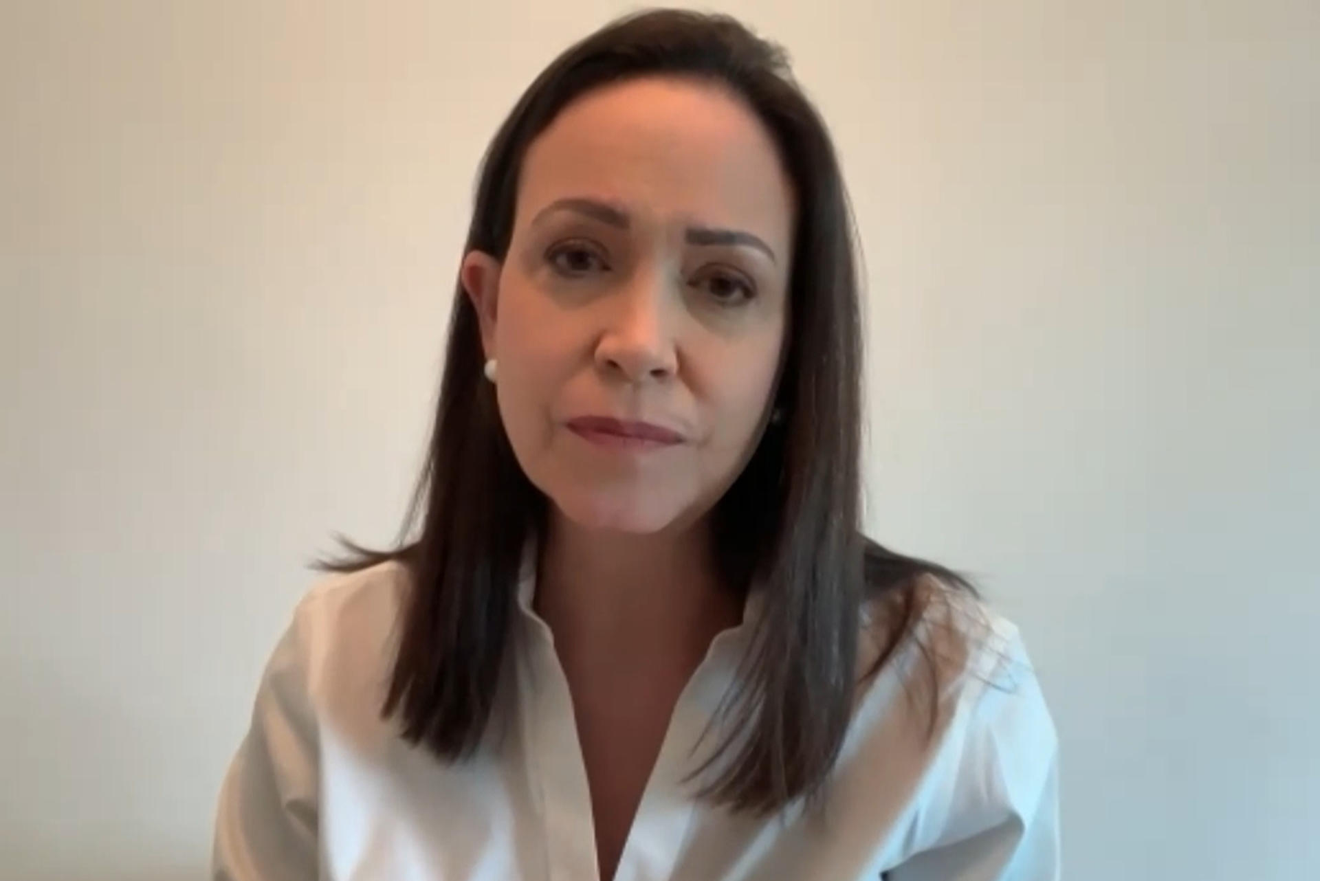 Captura de pantalla de un video donde aparece la líder opositora venezolana María Corina Machado, durante una entrevista virtual con EFE vía zoom, en Caracas (Venezuela). EFE/Agencia EFE