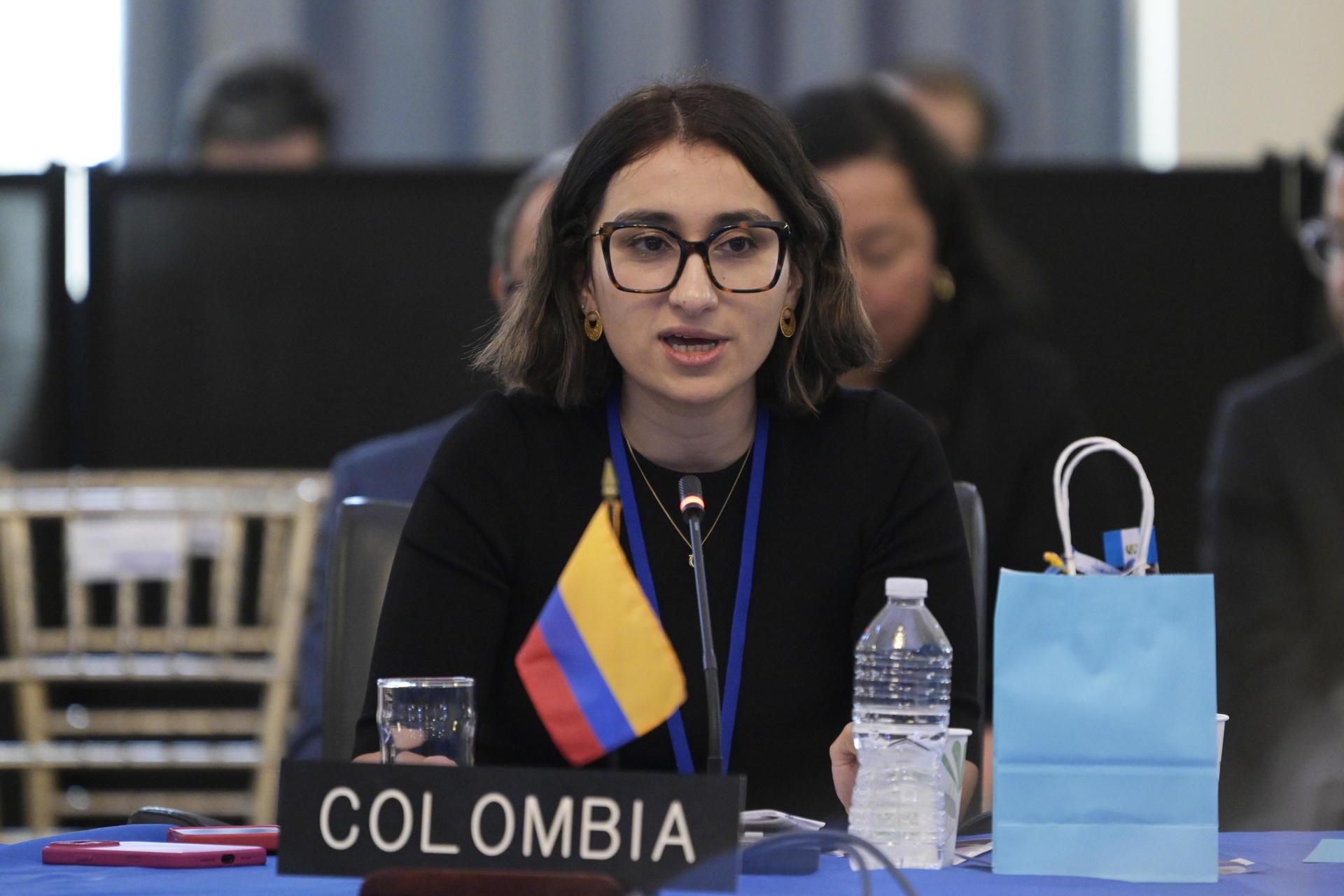 La canciller de Colombia, Laura Sarabia, habla en la sede de la Organización de los Estados Americanos (OEA) en Washington (Estados Unidos). EFE/ Lenin Nolly