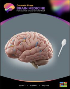 Esta imagen de portada muestra un cerebro humano con coloridas partículas de microplásticos esparcidas por su superficie, yuxtapuestas a una cuchara de plástico blanco como representación visual. Fotografía facilitada por Genomic Press. EFE