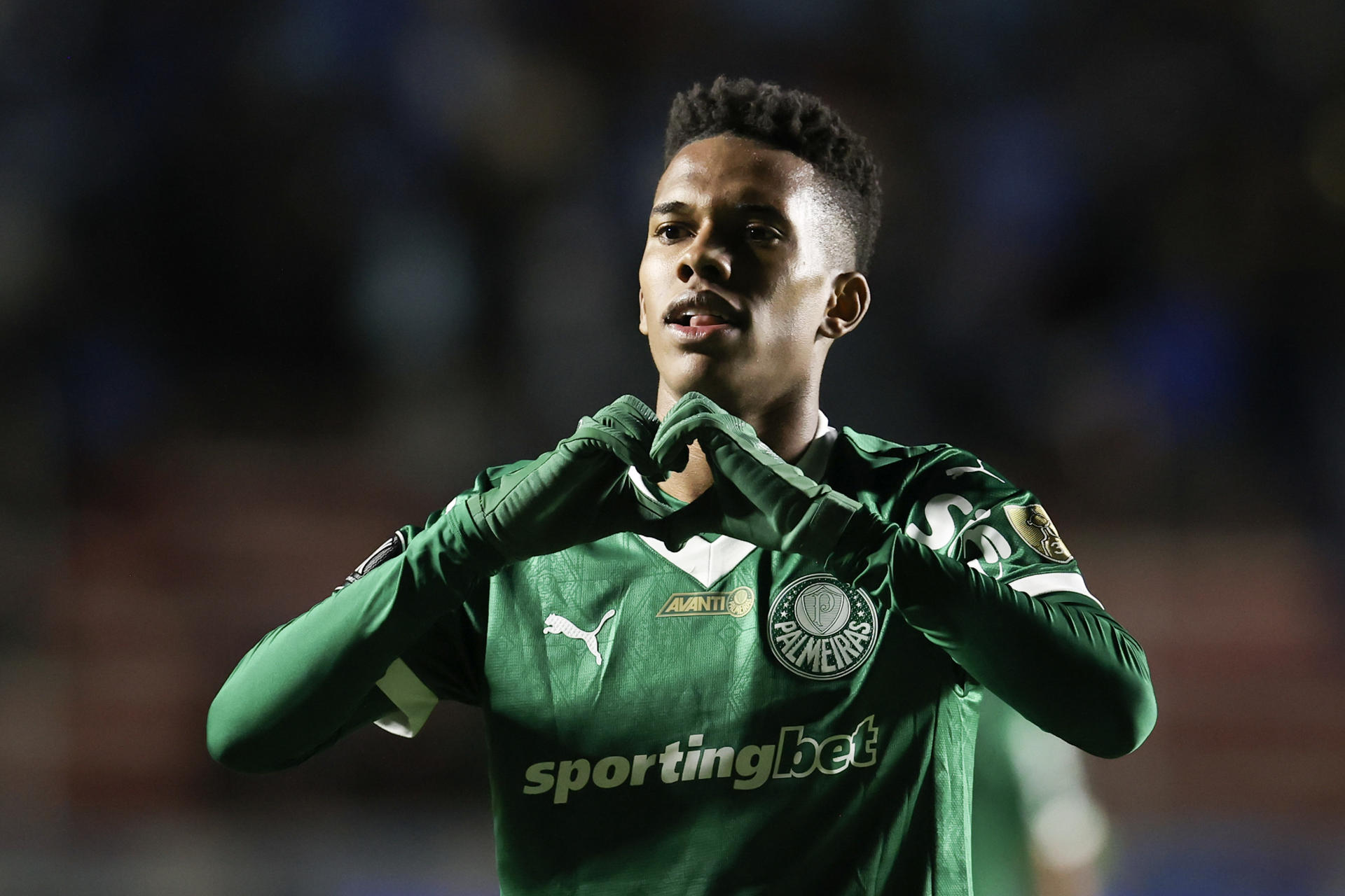 Estevao Almeida de Palmeiras celebra un gol en un partido de la fase de grupos de la Copa Libertadores. EFE/ Esteban Biba