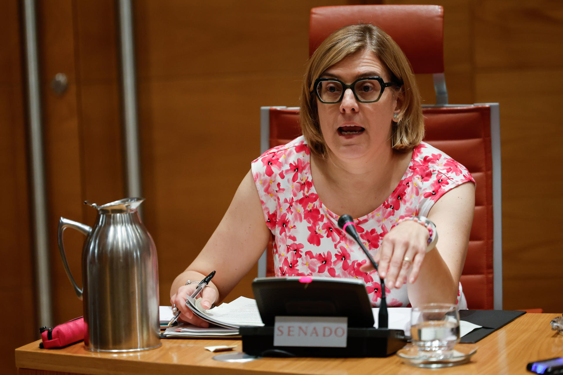 Aránzazu Fidalgo, jefa de la Oficina de Planificación Hidrológica de la Confederación Hidrográfica del Júcar, durante su comparecencia en la Comisión de Investigación. EFE/ Mariscal