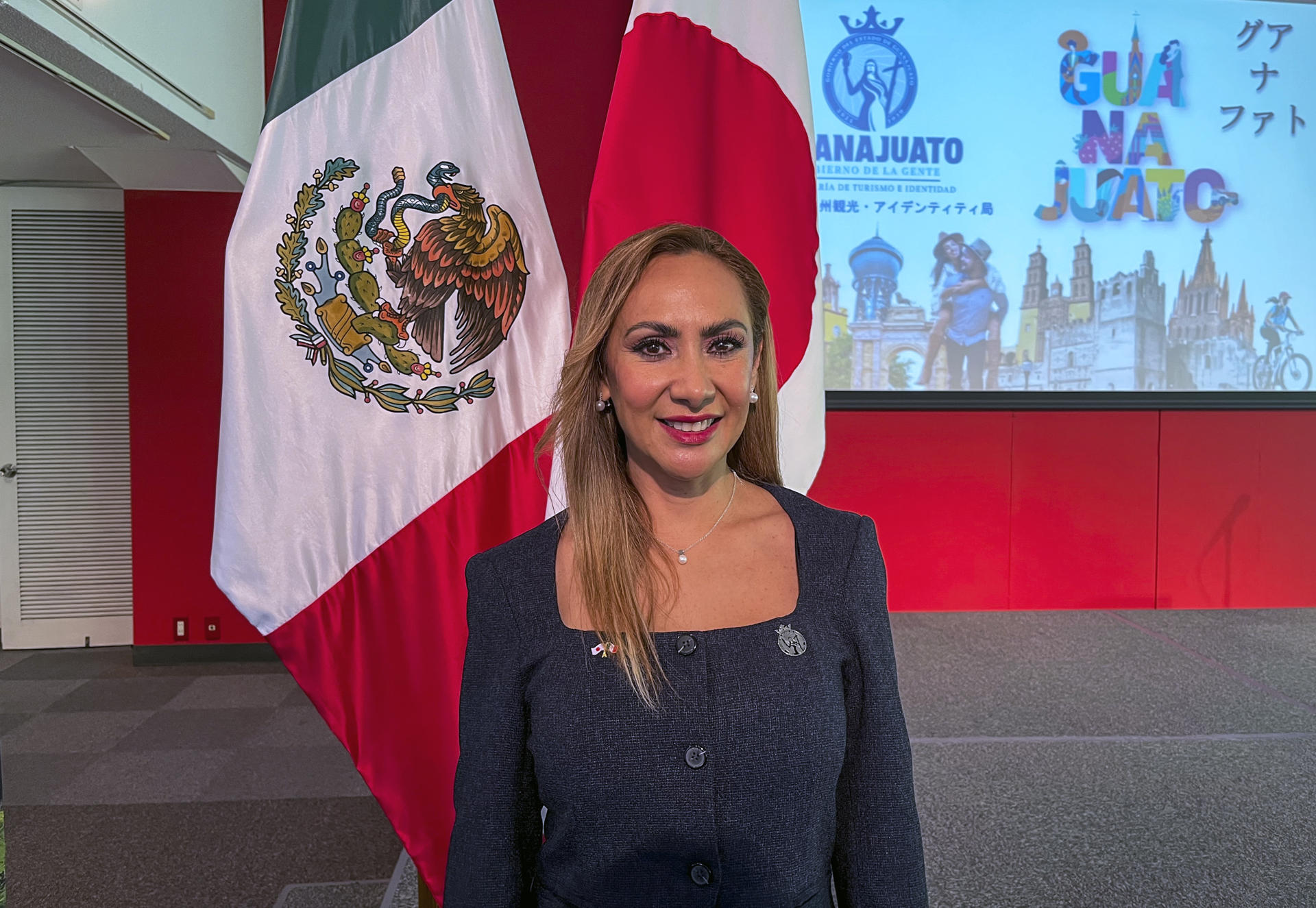 La secretaria de Turismo e Identidad de Guanajuato, María Guadalupe Robles León en el evento organizado en la Embajada de México en Japón para presentar la nueva marca turística del estado. El estado mexicano de Guanajuato espera incrementar el turismo procedente de Japón con una oferta enfocada no solo al turismo cultural y gastronómico que lo hace atractivo para el público nipón, sino fomentando también el de reuniones de negocio y el de naturaleza y aventuras. EFE/ Sara Rodríguez Pachón