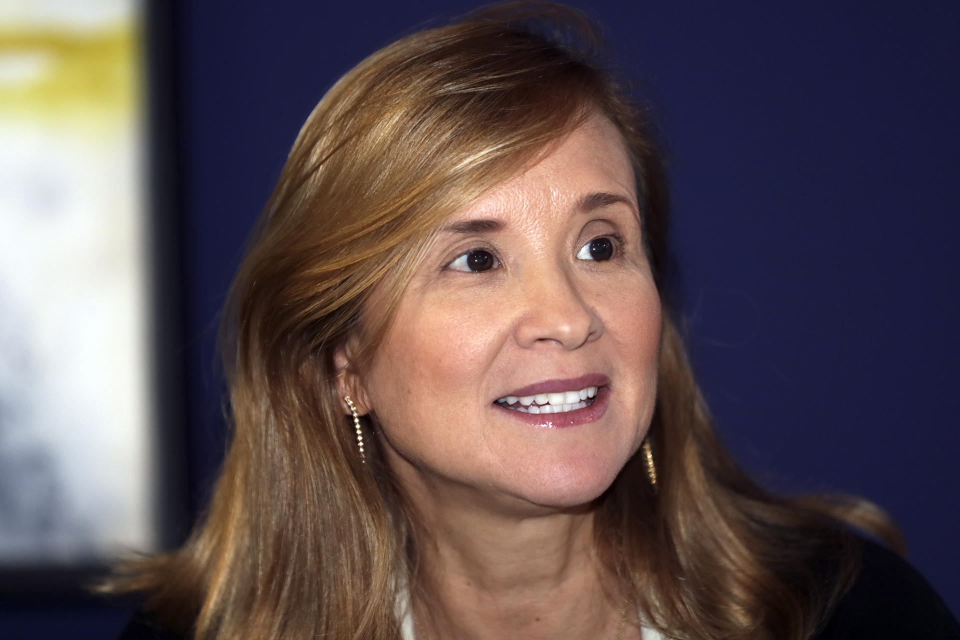 La presidenta del Banco Centroamericano de Integración Económica (BCIE), Gisela Sánchez, durante una entrevista con EFE, este jueves, 29 de mayo, en Tegucigalpa (Honduras). EFE/Gustavo Amador