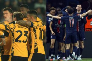 Los jugadores del Inter de Milán y del PSG celebran durante partidos de la Liga de Campeones. EFE/Archivo