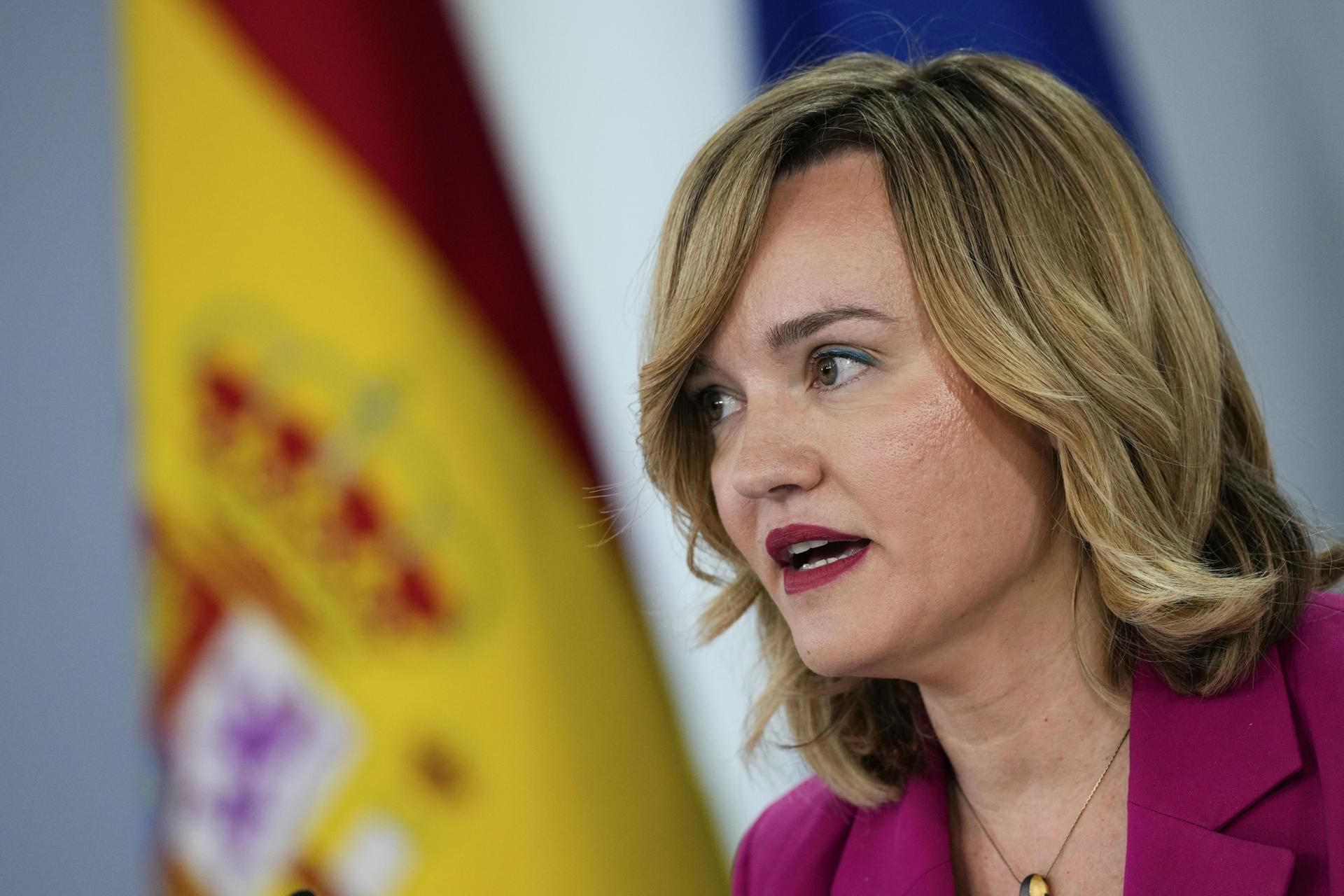 La ministra Portavoz, Pilar Alegría, durante la rueda de prensa posterior al Consejo de Ministros, este martes en Madrid. EFE/ Borja Sanchez-Trillo